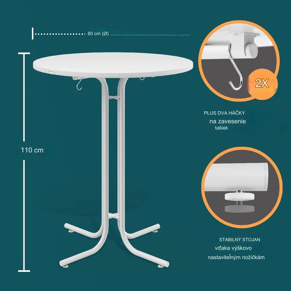 InternetovaZahrada Skladací barový stôl Ø80 cm - biely