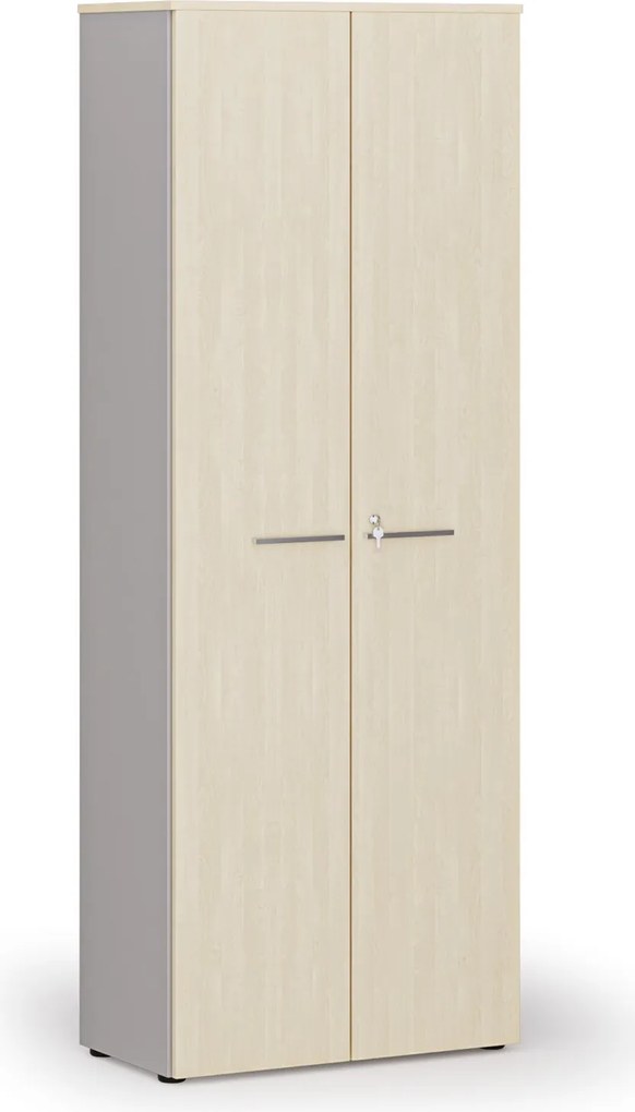 Kancelárska skriňa s dverami PRIMO GRAY, 800 x 420 x 2128 mm, sivá/breza