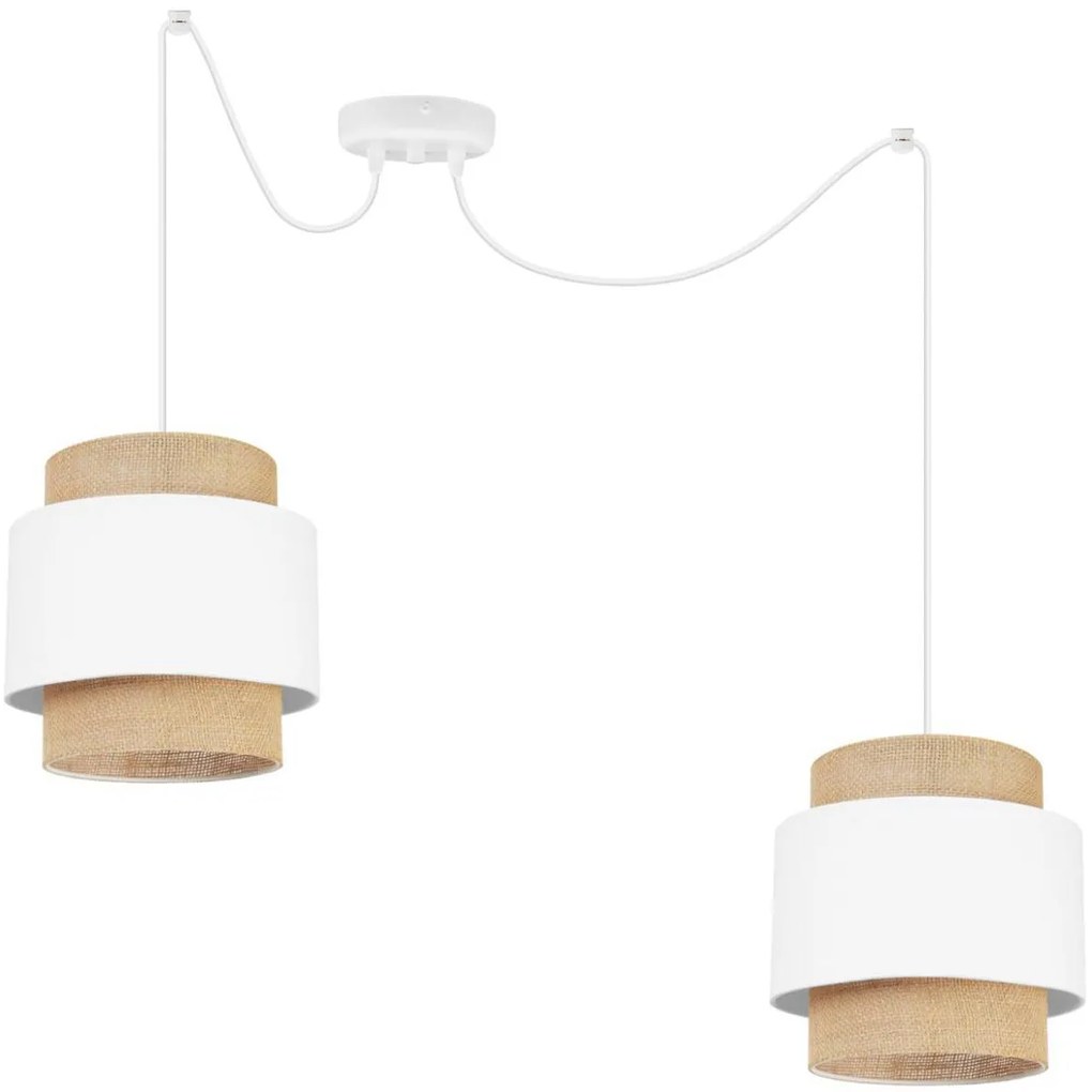 Závesné svietidlo Boho Spider, 2x jutové/biele textilné tienidlo
