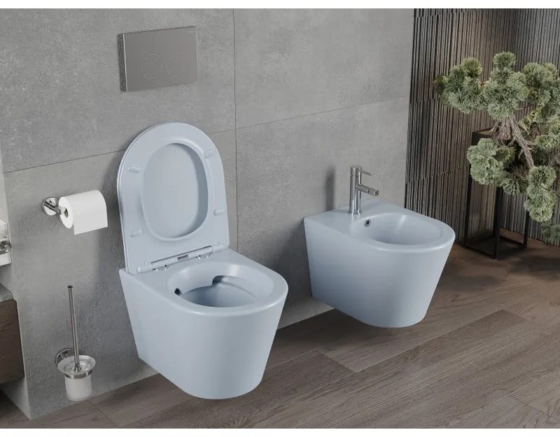 Mexen Rico, závesné WC Rimless s WC doskou slim, duroplast, šedá-modrá matná, 30724069