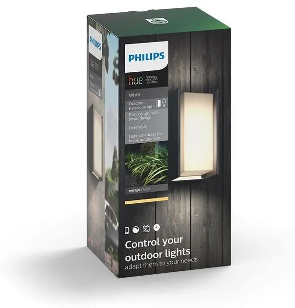 PHILIPS HUE Vonkajšie nástenné LED inteligentné osvetlenie HUE TURACO, 9,5 W, teplá biela, hranaté, šedé, IP44