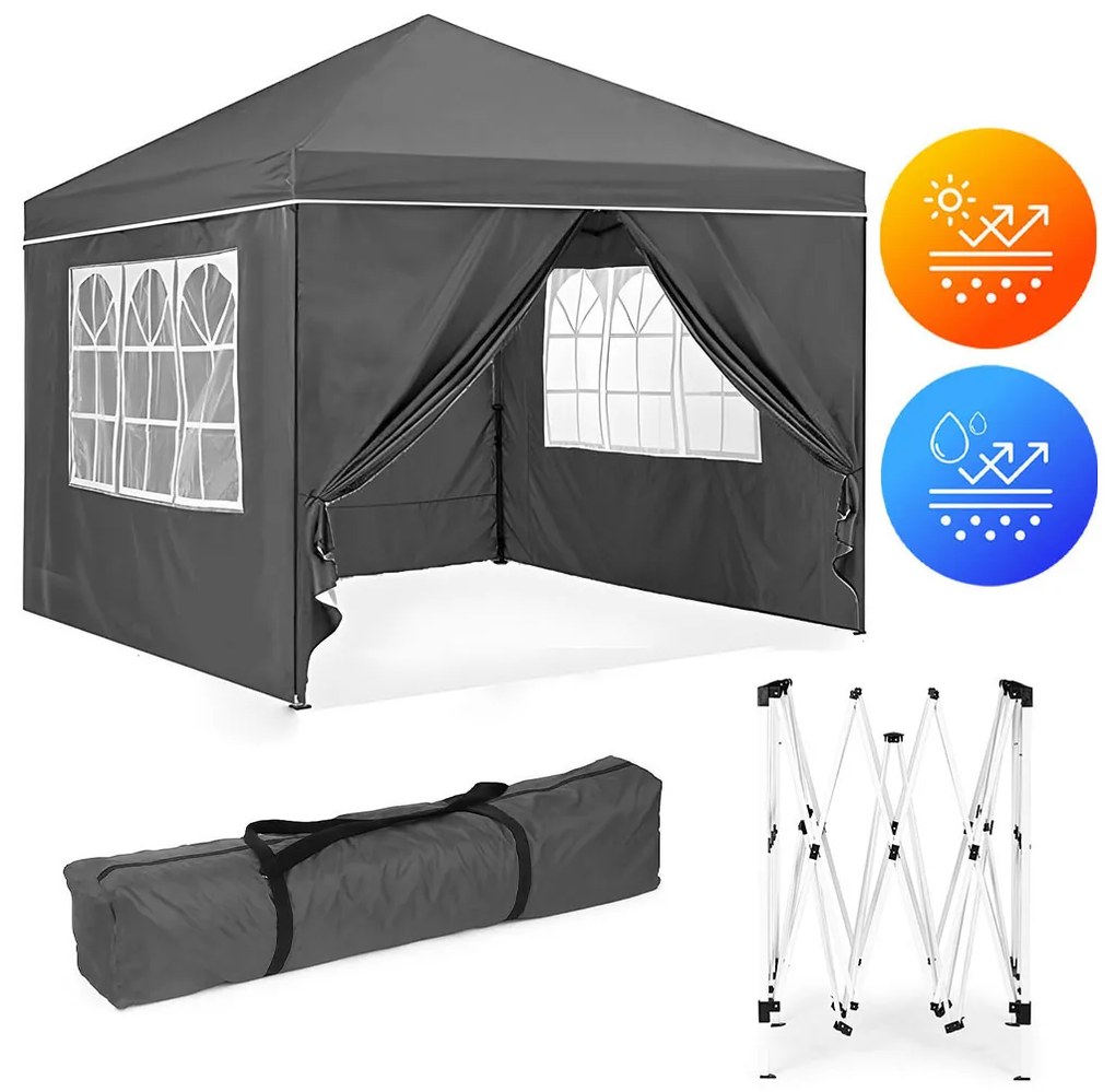 Záhradný pavilónový stan 3x3 m, automaticky rozkladací, sivý, MultiGarden
