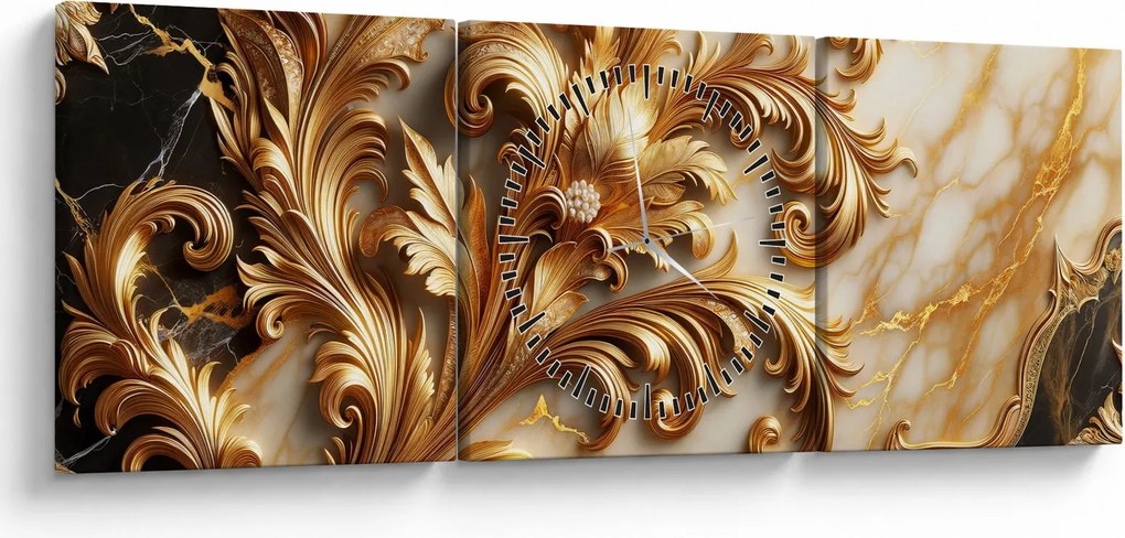 Obraz - Mramor so zlatom (s hodinami) (90x30 cm)