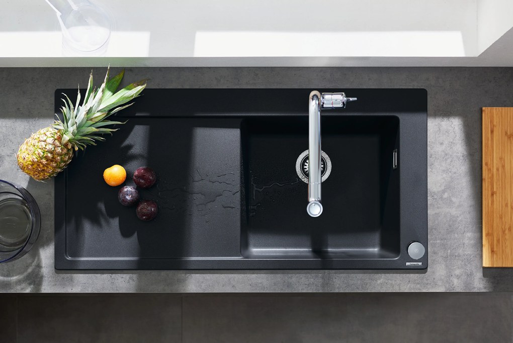 Hansgrohe S51, vstavaný drez 450 s odkvapkávacou plochou, čierny grafit, HAN-43314170