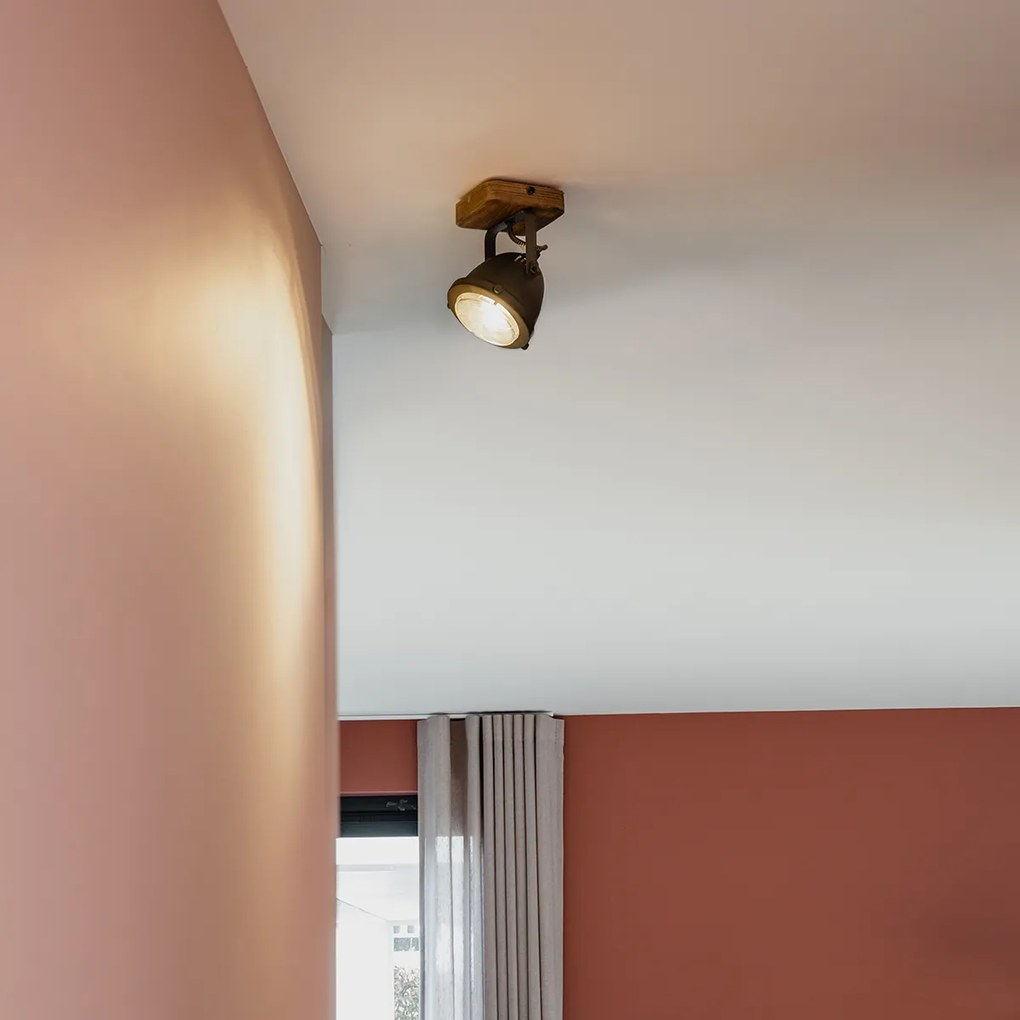 Priemyselné bodové svetlo oceľ s drevom naklápateľné - Emado