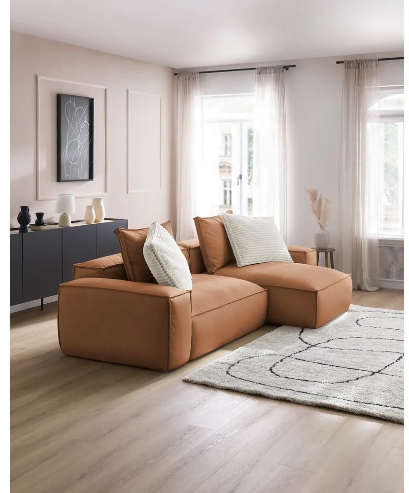 Hnedá rohová pohovka z imitácie kože (variabilná) Boheme – Bobochic Paris