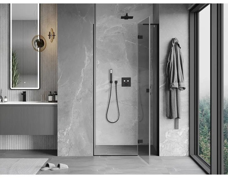 Mexen Mist-H L, 1-krídlové sprchové dvere pravé 80 cm, číre sklo, čierny profil, 8A5L-080-000-70-00-P
