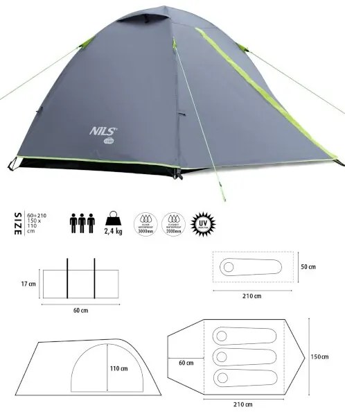 Kempingový stan NILS Camp NC6004 Explorer - sivý