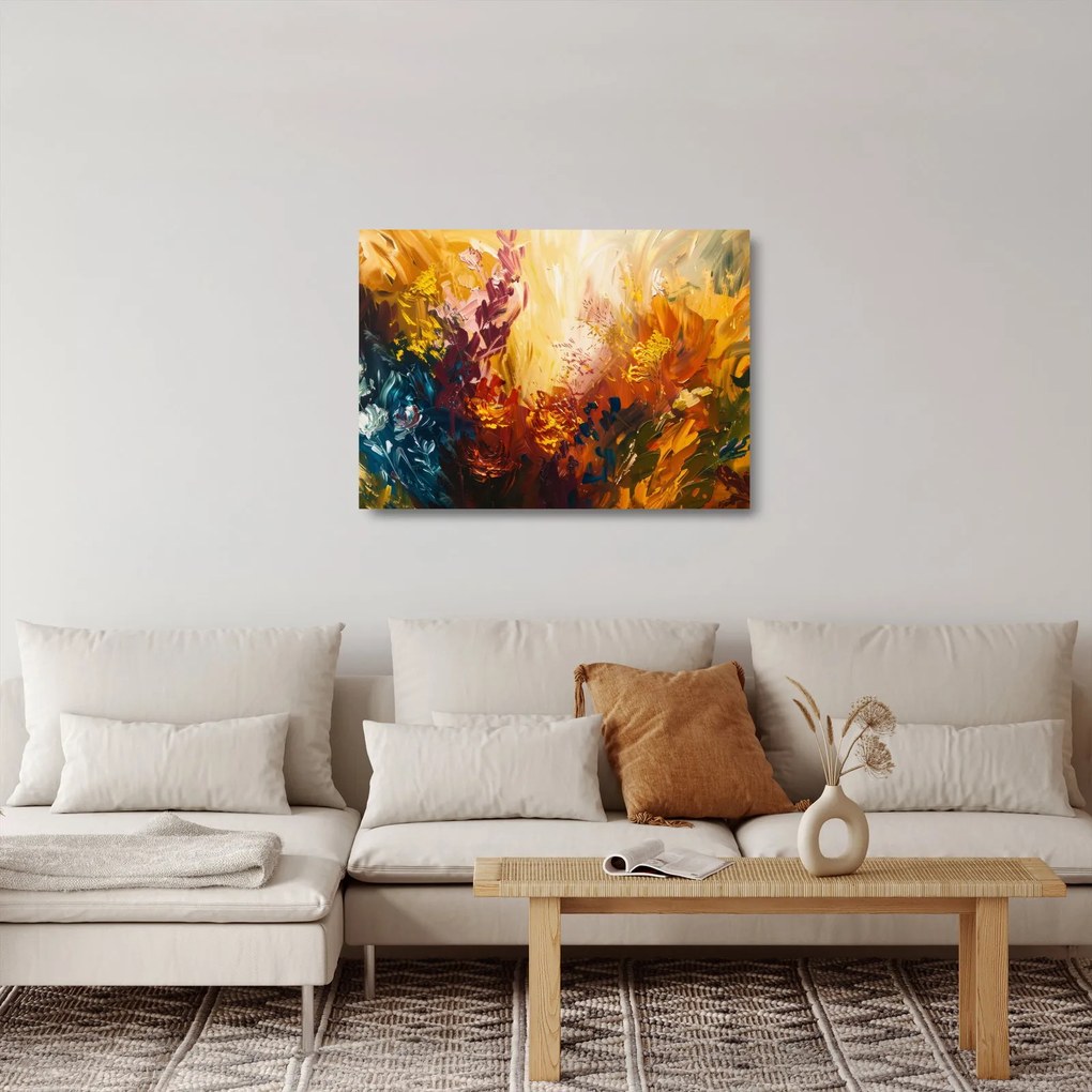 Sklenený obraz - Abstraktná maľba kvetov (70x50 cm)