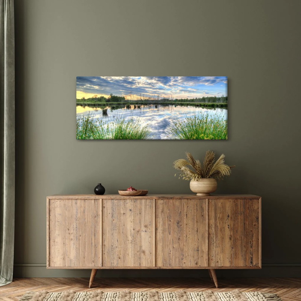 Obraz jazera s tŕstím (120x50 cm)