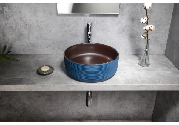 Sapho - Umývadlo na dosku PRIORI, priemer 41 cm, hnedé/modré