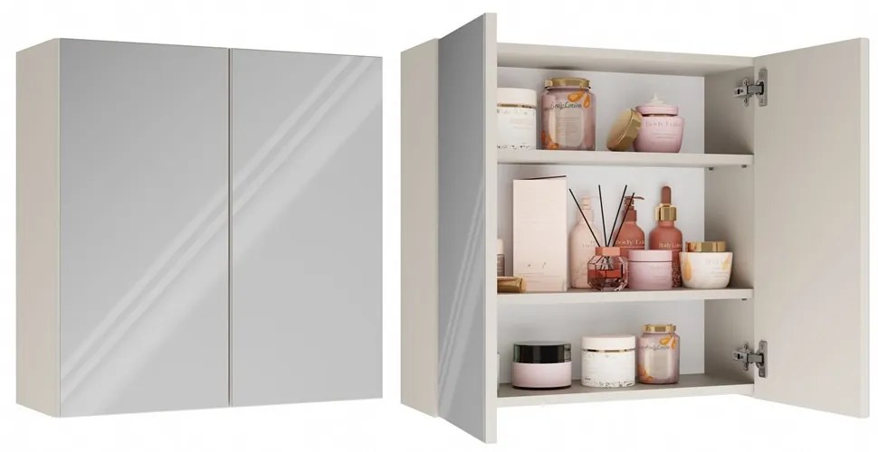 Závesná kúpeľňová skrinka so zrkadlom POLA 2DL kašmírová