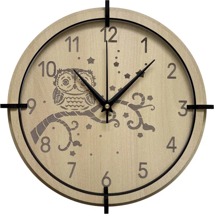 Detské hodiny Sova z javoru – tiché nástenné hodiny pre deti | SENTOP HDF0573-MAPLE