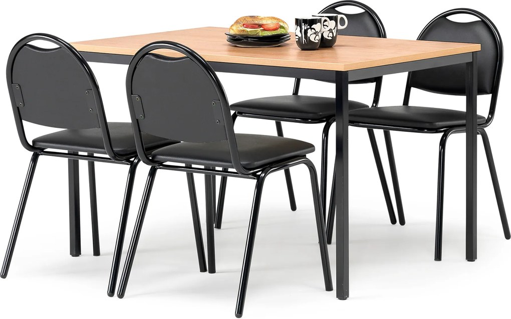 Jedálenská zostava: stôl 1200x800 mm, buk + 4 stoličky, čierna