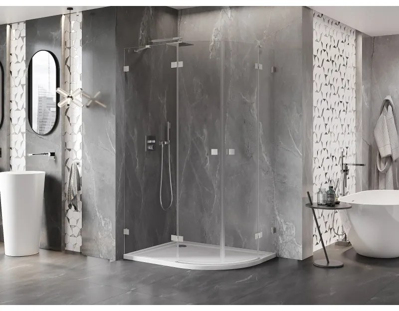 Mexen Lunar, polkruhový sprchový kút naklápací doľava 100 x 80 cm, 8mm číre sklo, oceľový profil, 833-100L-080P-97-00