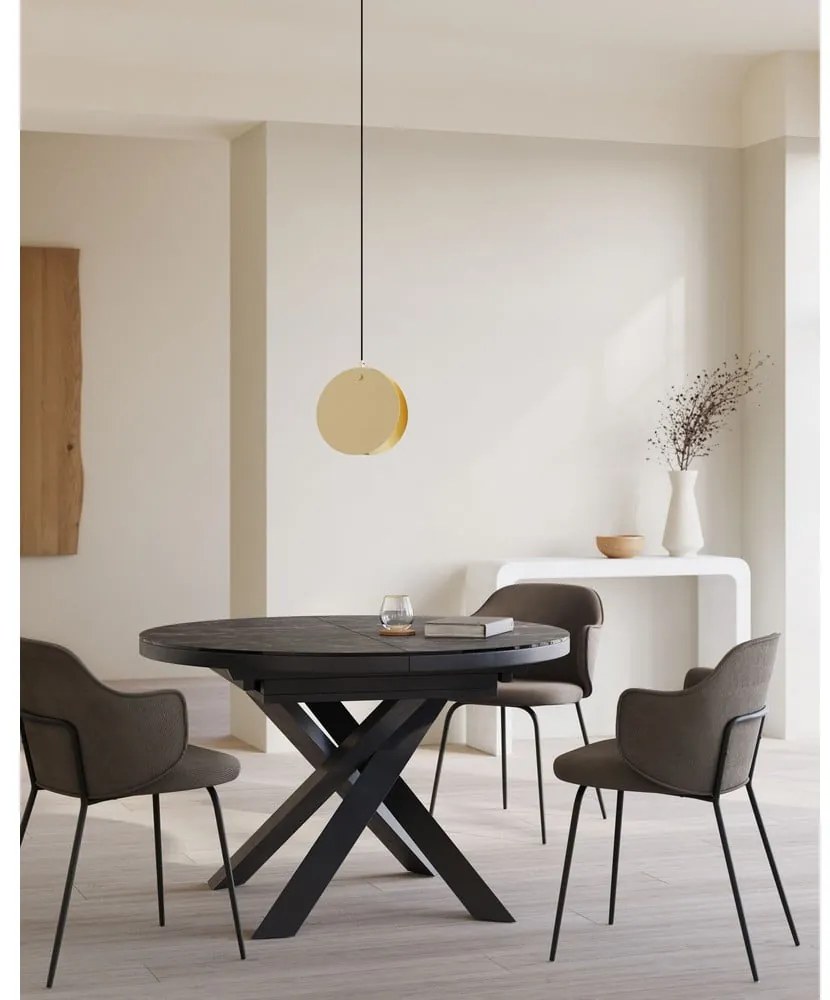 Čierny okrúhly rozkladací jedálenský stôl so sklenenou doskou ø 160 cm Vashti – Kave Home