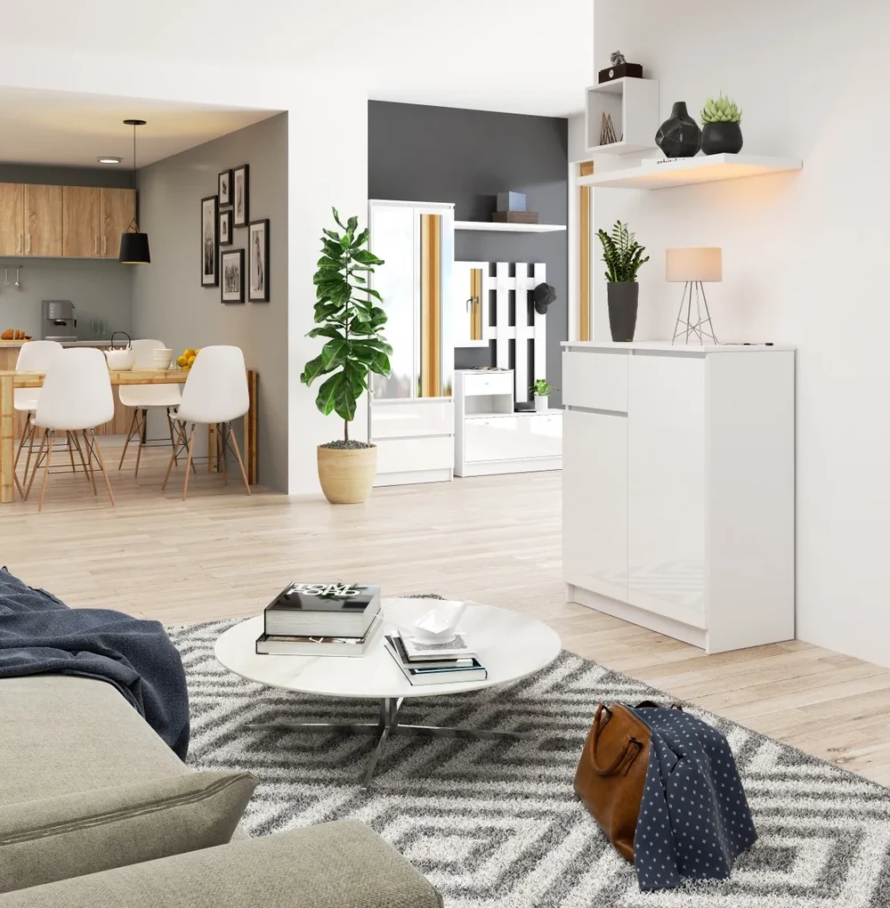 Komoda Kiara 80 cm 2 skrinky a 1 zásuvka biely lesk