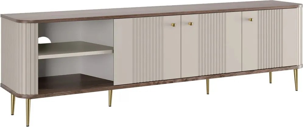 TV stolík Vespera 3D 187 cm - kašmírová / orech / zlaté nožičky