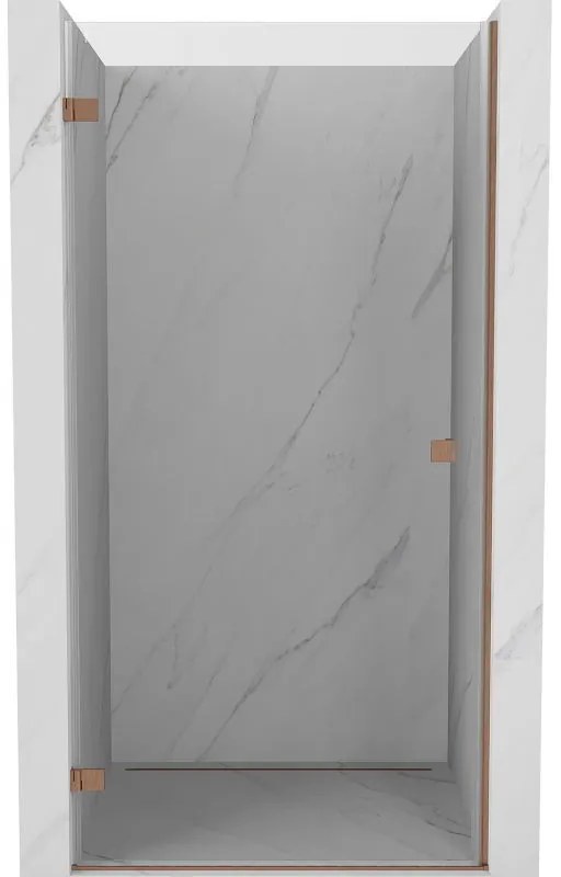 Mexen Lunar-B, Otočné ľavé sprchové dvere 75 cm, 8mm číre sklo, medený matný profil, 832-075-000-65-00-L