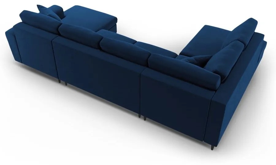 Modrá zamatová rozkladacia/s úložným priestorom rohová pohovka (ľavý roh/do "U") Kyoto – Cosmopolitan Design