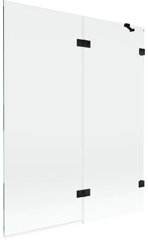 Mexen Lunar, 2-krídlová vaňová zástena pravá 140 x 150 cm, číre sklo, čierna matná, 897-140-100-70-00-P