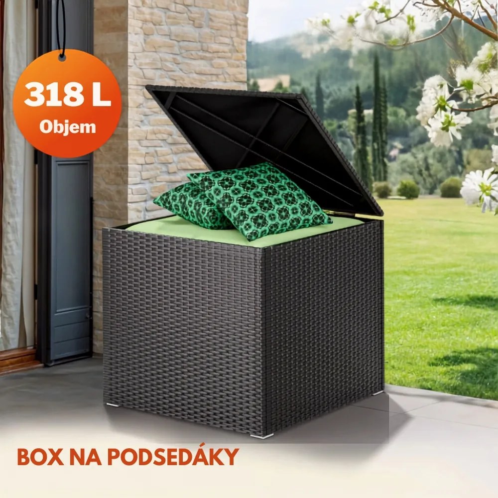 Polyratanový úložný box RICCO, 318L, 75x75x70cm, čierna Casaria