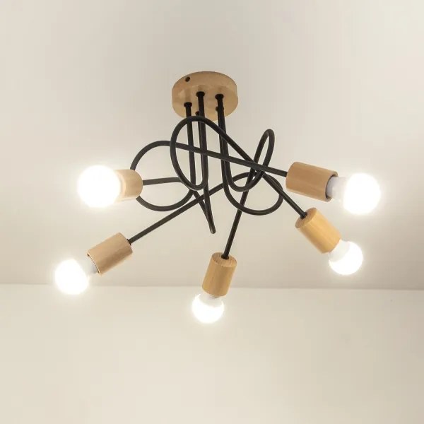 Prisadený luster OXFORD 5xE27/15W/230V borovica/čierna