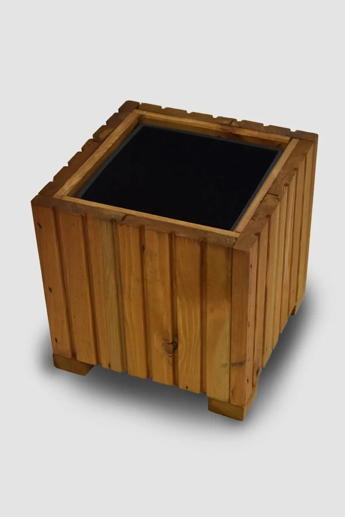 Štvorcový drevený truhlík s plastovou vložkou - svetlohnedá, 25x25x25