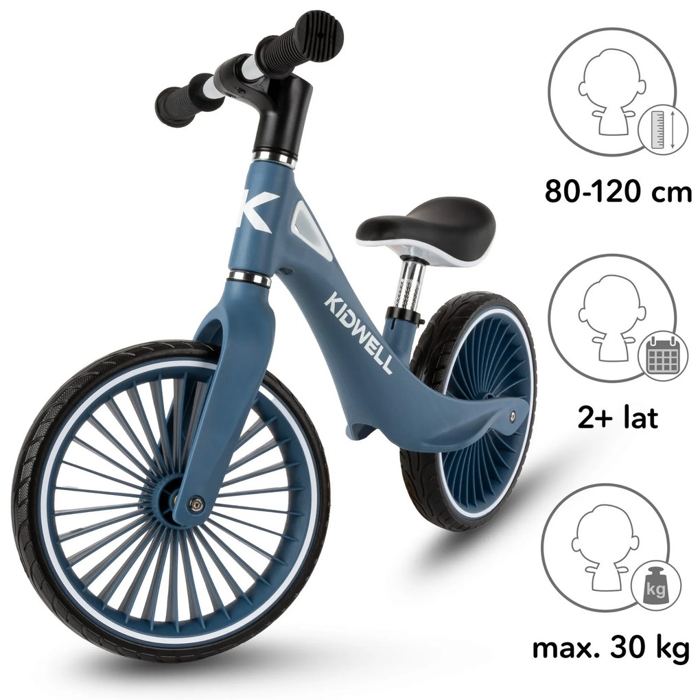 Kidwell NIX Balančný bicykel ľahký nylonový rám PU kolesá turbínové ráfiky – tmavomodrý