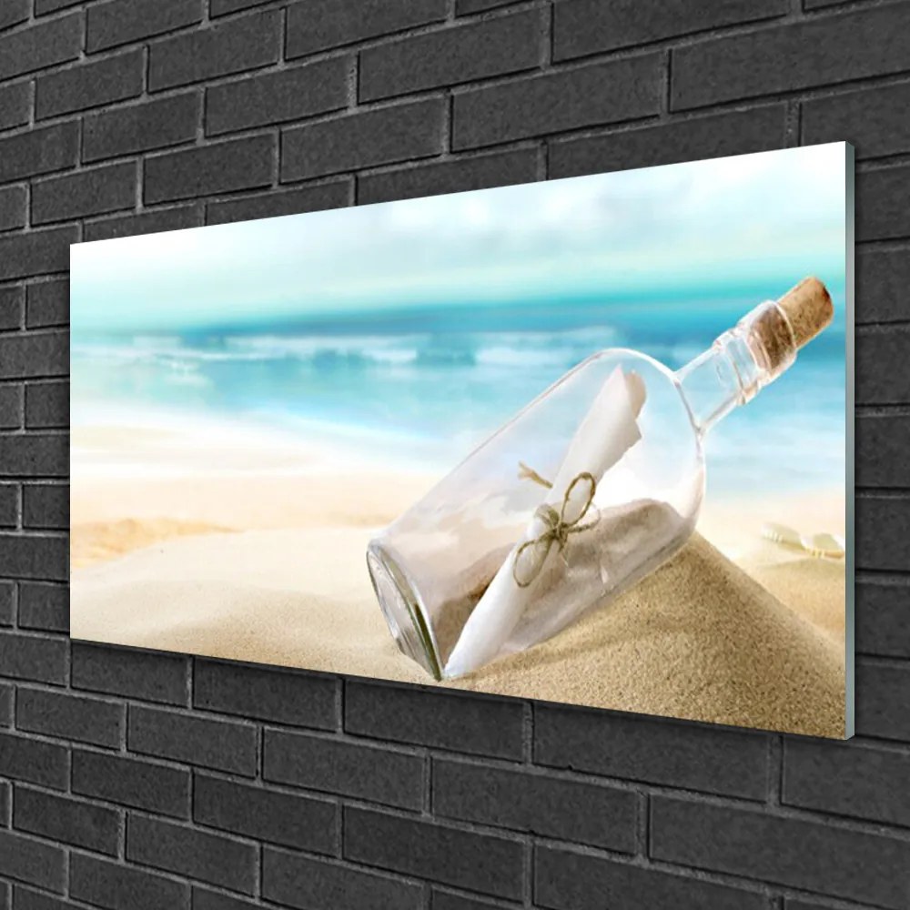 Obraz na skle Pláž fľaša list umenie 125x50 cm