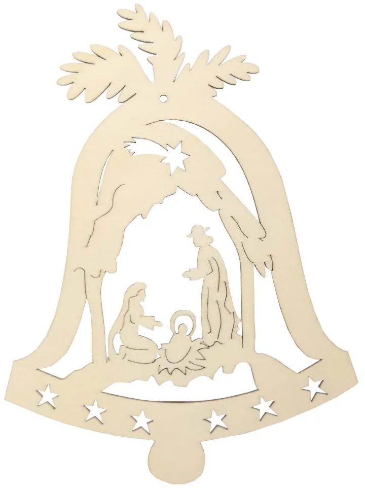 AMADEA Drevená ozdoba zvonček s betlehemom 20 cm