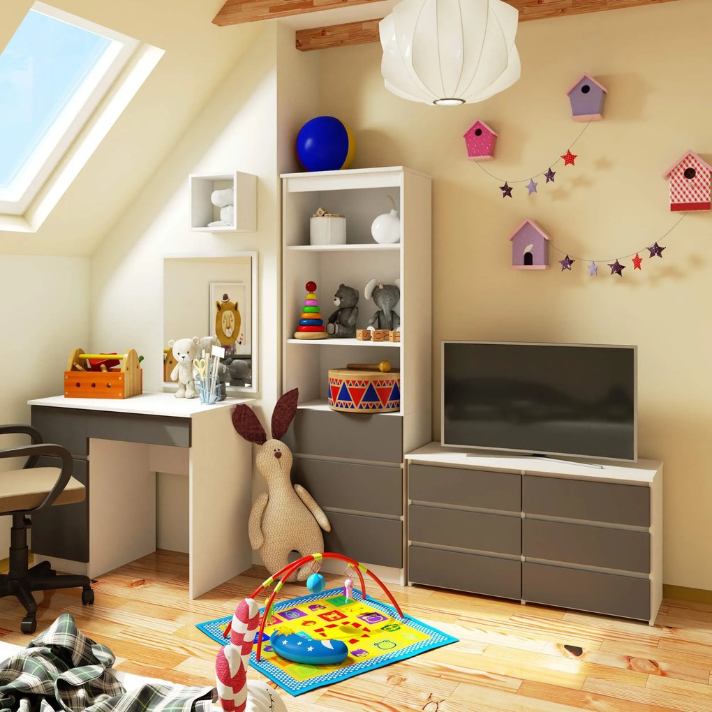 Komoda CL6 100 cm biela/grafitovo sivá