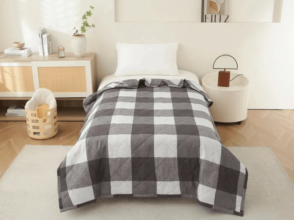 Letná prikrývka CUBE 140x200 cm, sivo-biela