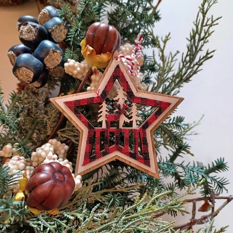 DECOLED Ozdoba, hviezda, d. 10 cm, drevená
