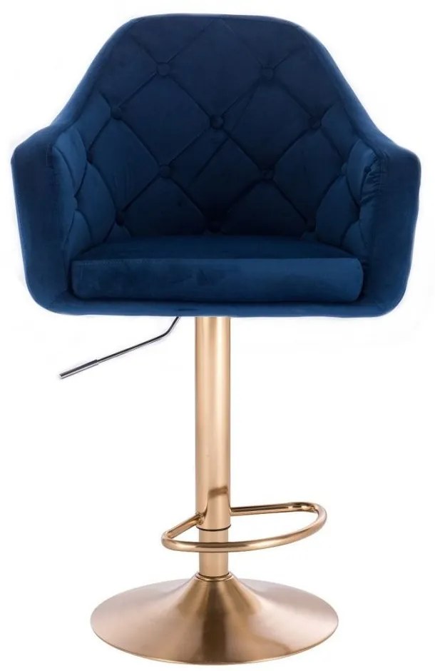 LuxuryForm DESIGN Barová stolička ANDORA VELUR na zlatom tanieri - modrá