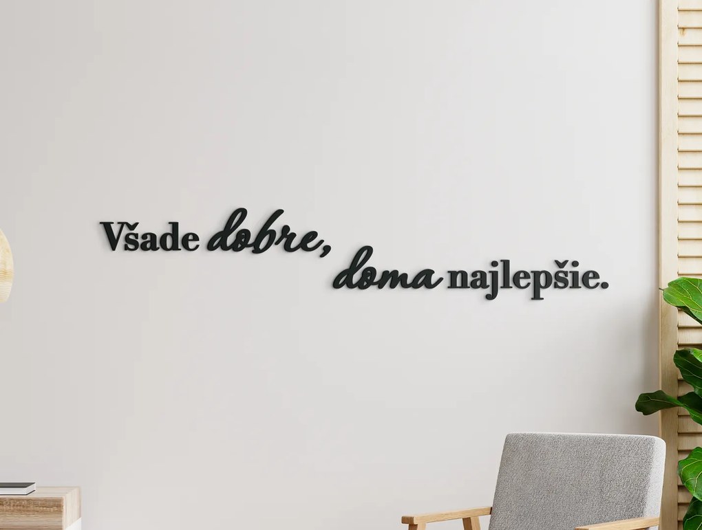 drevko Dekorácia na stenu Všade dobre, doma najlepšie Rozmer obrazu: 13,5 x 76 cm, Farba dekorácie: Čierna