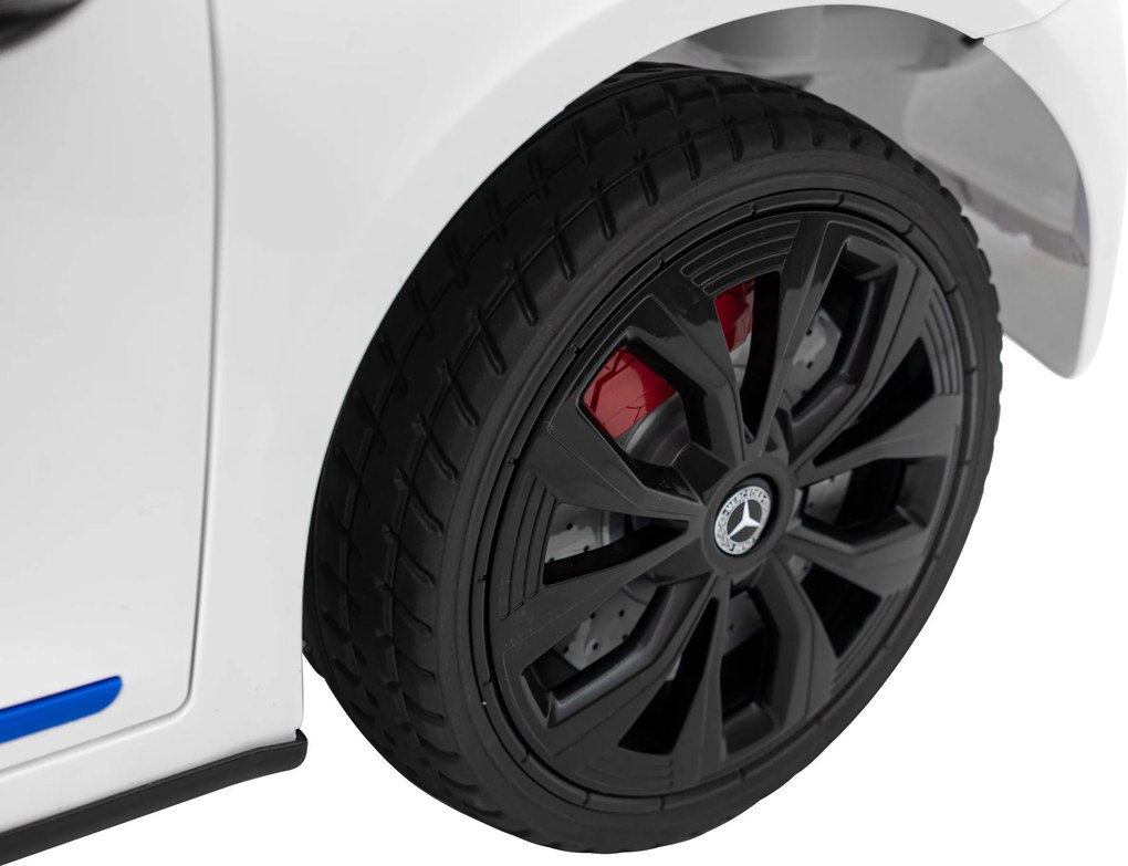 Ramiz Mercedes Benz AMG EQA pre deti Biela + Diaľkové ovládanie + 5-bodové bezpečnostné pásy + EVA + MP3 displej + LED