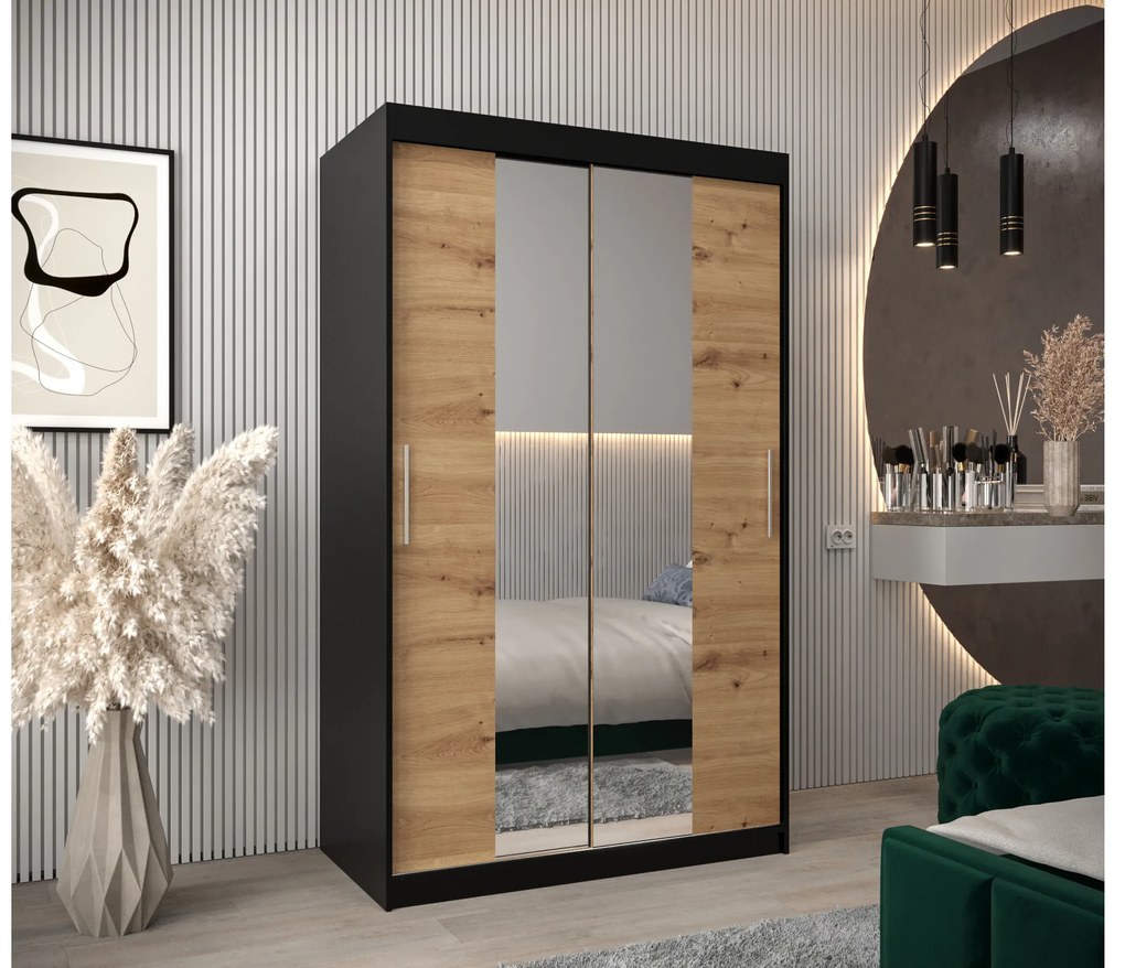 Šatníková skriňa 120 cm Toki 1 (Čierna matná + Dub artisan). Akcia -69%. Vlastná spoľahlivá doprava až k Vám domov. 1064893