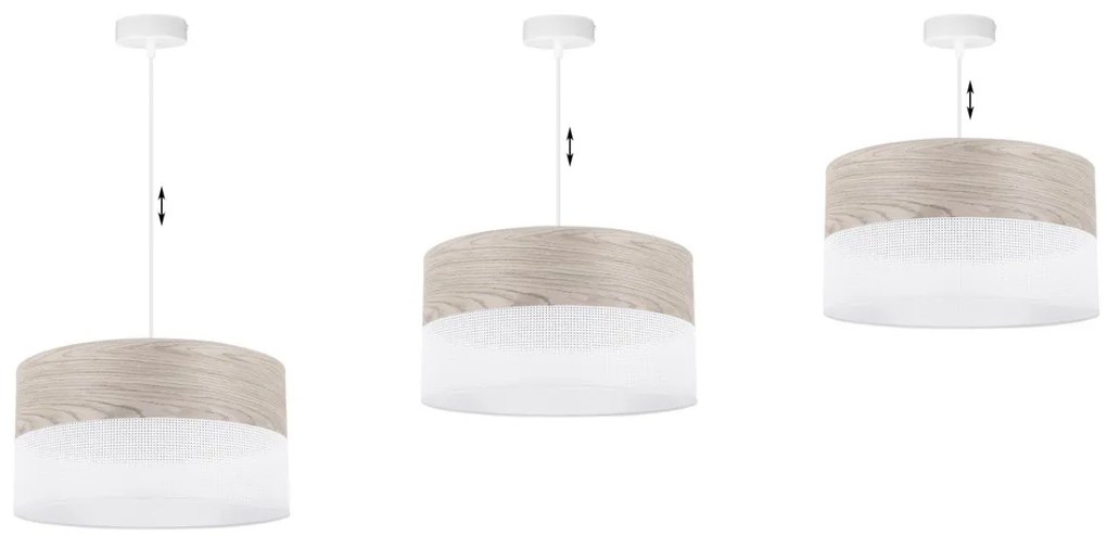 Závesné svietidlo Wood, 1x svetlobéžová dubová dýha/biele PVC tienidlo, (fi 40cm)