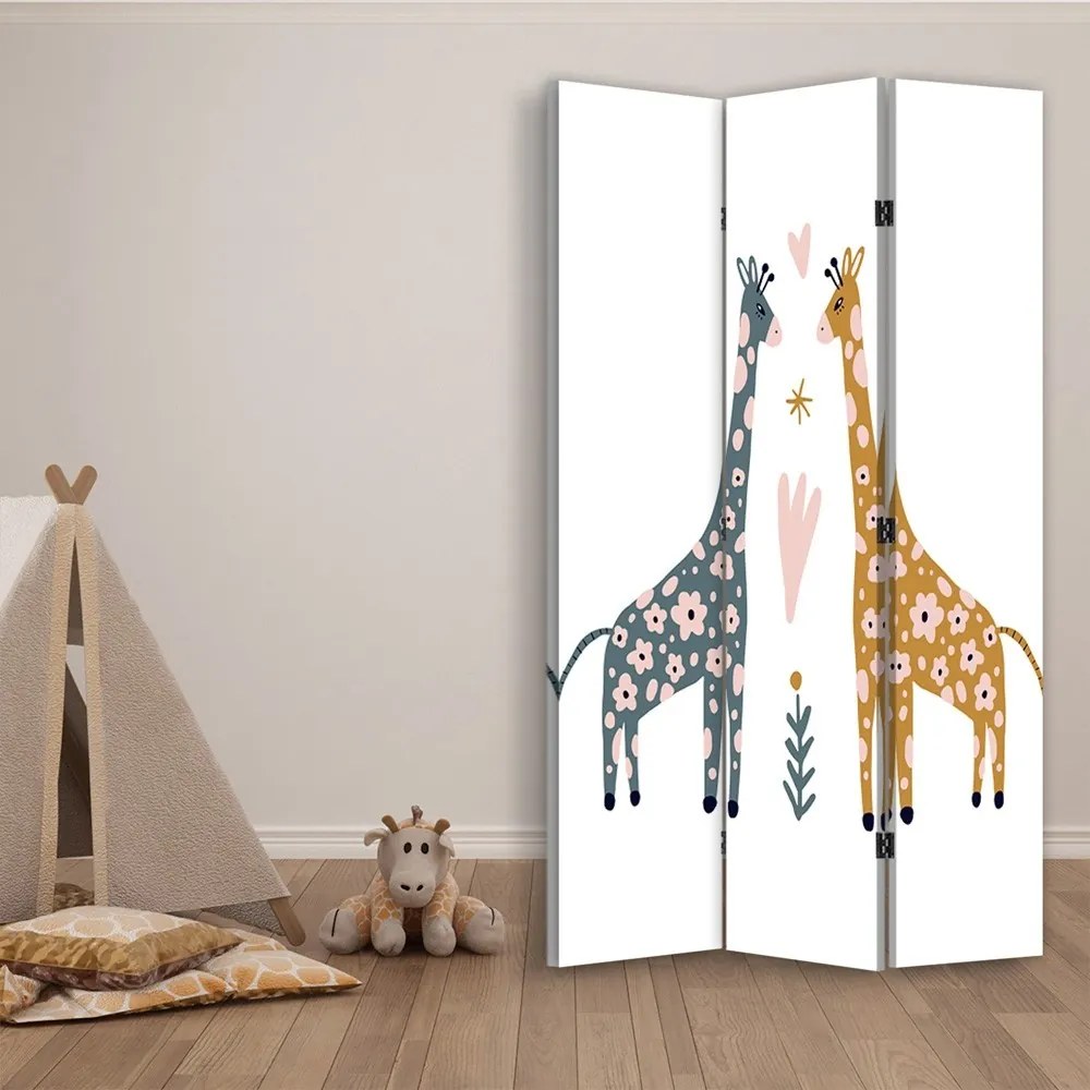 Ozdobný paraván Žirafa Zvířata Akvarel - 110x170 cm, trojdielny, korkový paraván