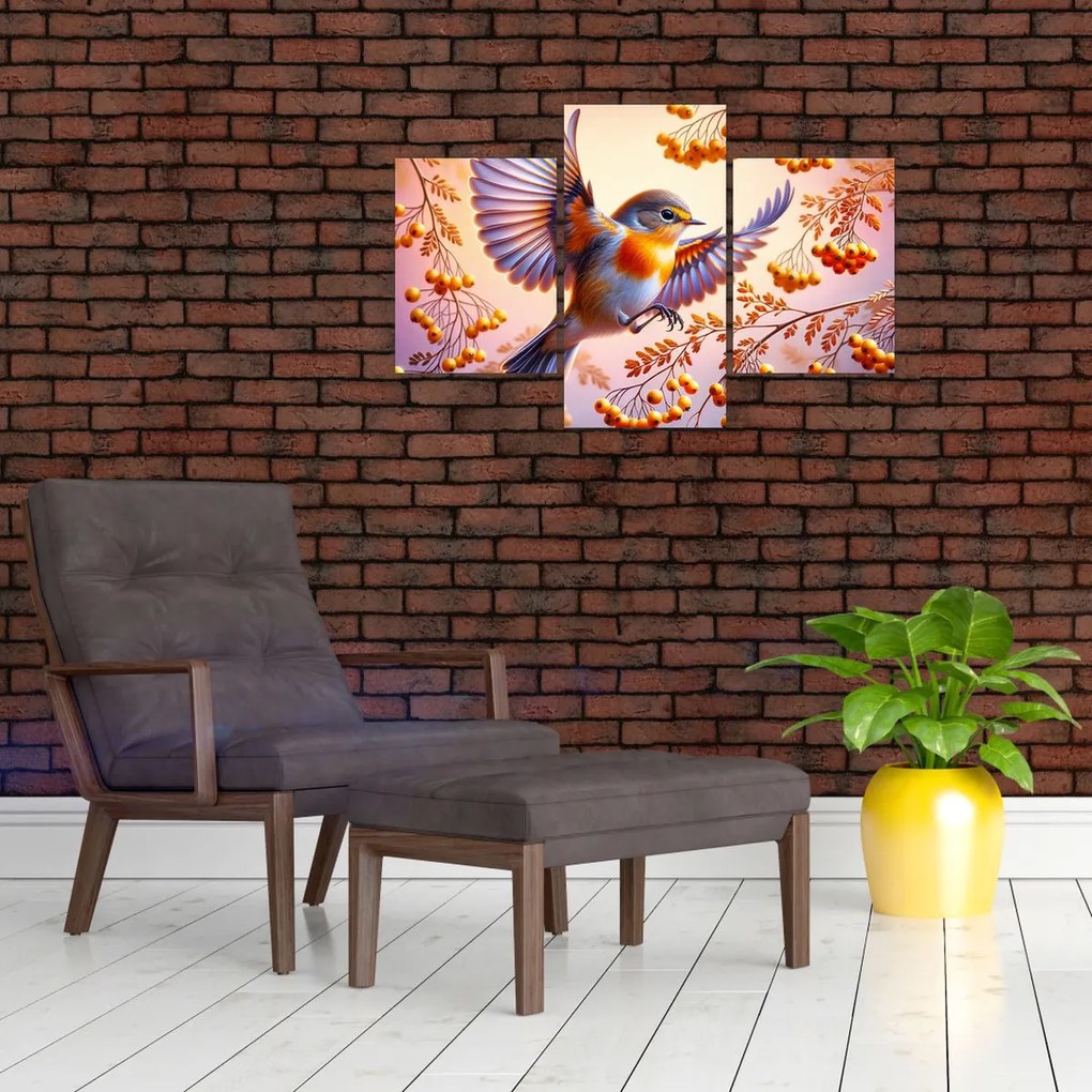 Obraz - Vták s jarabinou (90x60 cm)