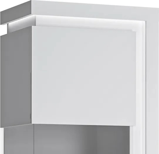 Vysoká vitrína Lyon, biela lesk, s osvetlením, ľavá