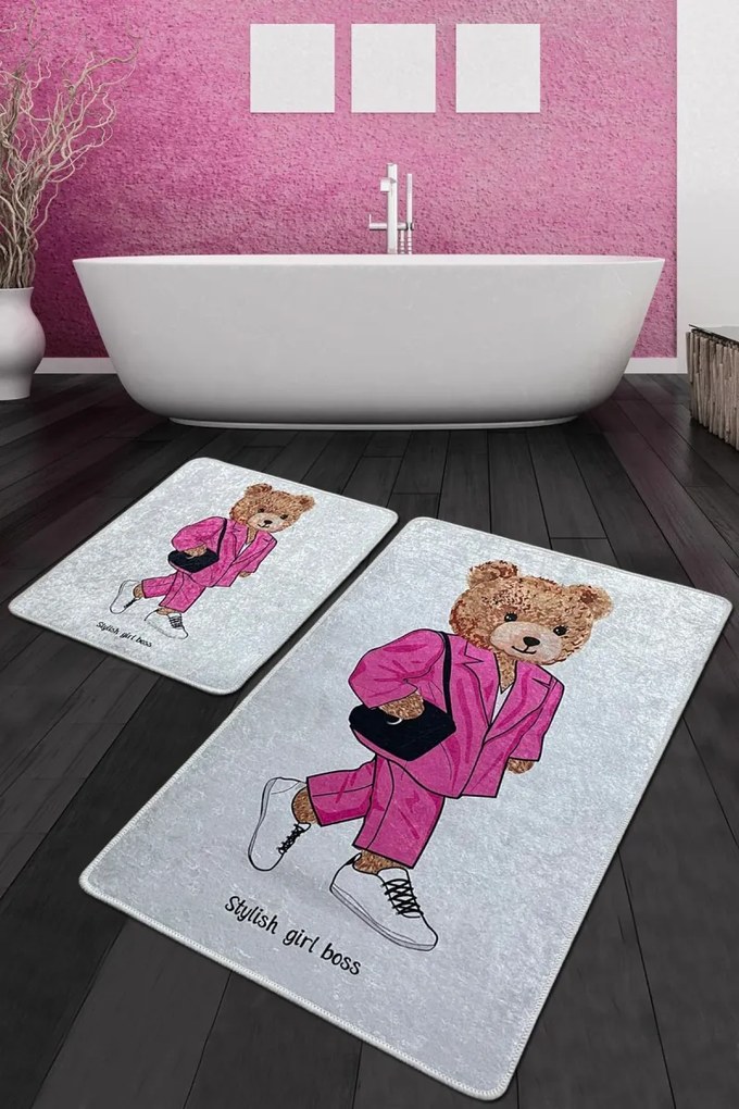 Sada 2 kusů koupelnových předložek Boss Girl růžová/šedá