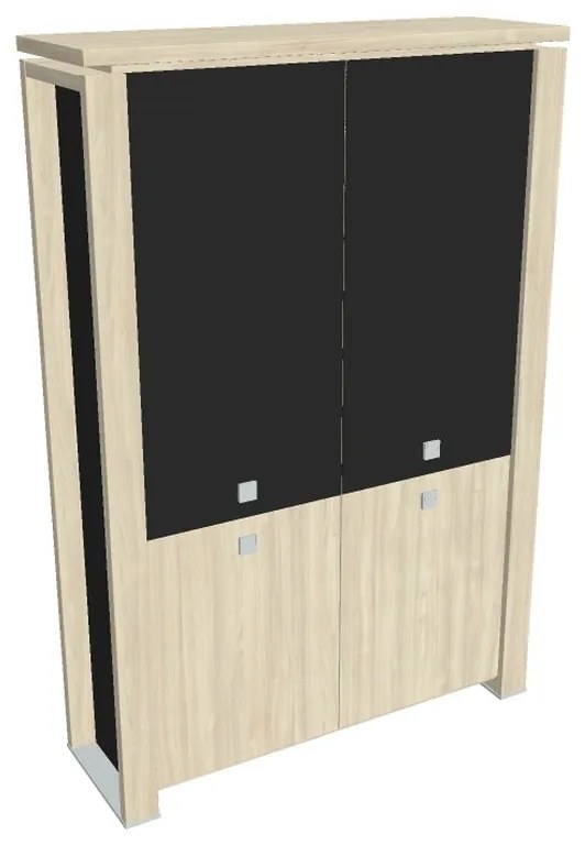 Vysoká skriňa Verno+ S 140 x 46 x 210 cm, kombinované dvere, agát / čierna