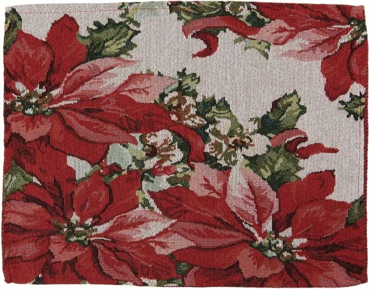 Béžovo-červené látkové prestieranie s vianočnými hviezdami - 33*45 cm