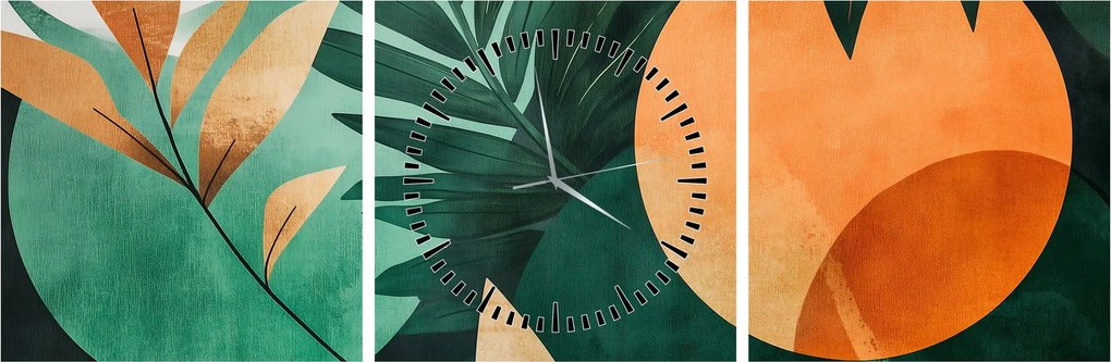 Obraz - Geometrické prírodné motívy (s hodinami) (90x30 cm)