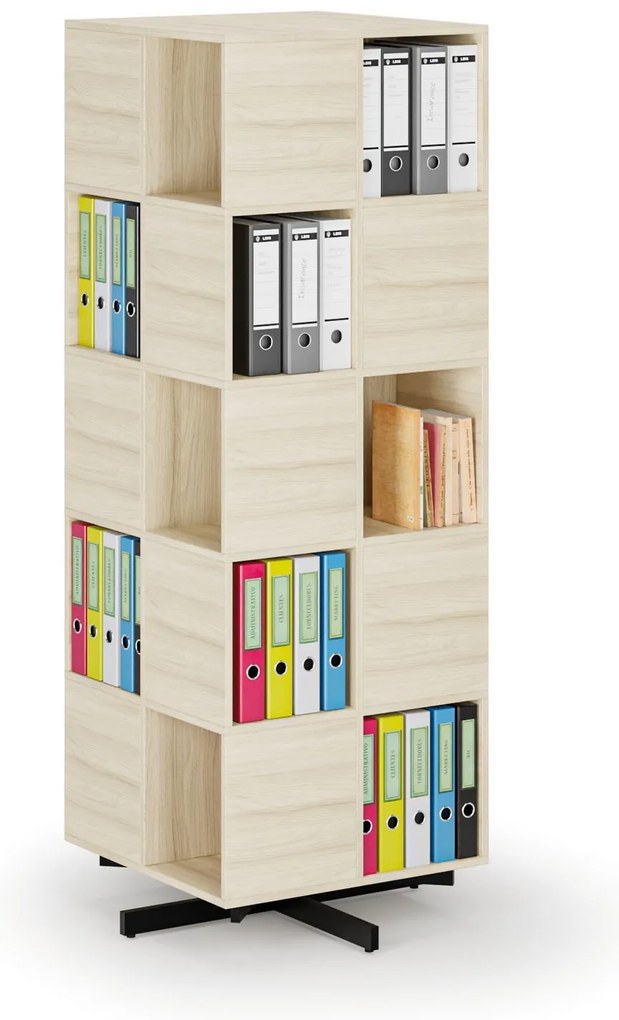 Otočný regál, 680×680×1932 mm, 4x 5 oddielov, dub prírodný