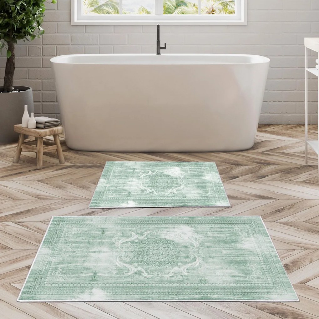 Súprava 2 kusov kúpeľňových predložiek ViaVia zelená/biela