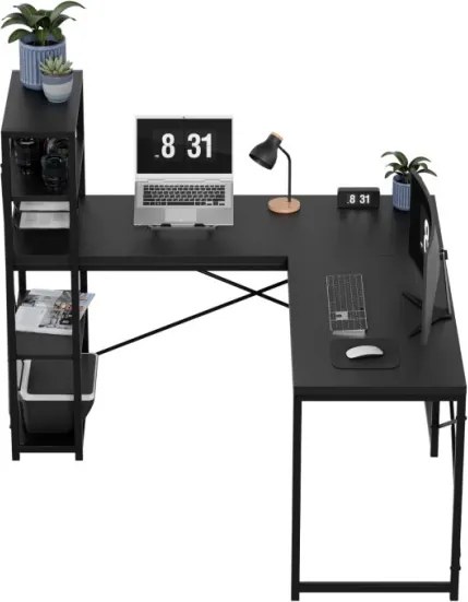 Rohový pracovný stôl s policami Leader 5.9 čierny
