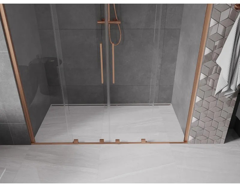 Mexen Velar Duo, posuvné dvere do otvoru 170x200 cm, 8mm číre sklo, medená matná, 871-170-000-02-65